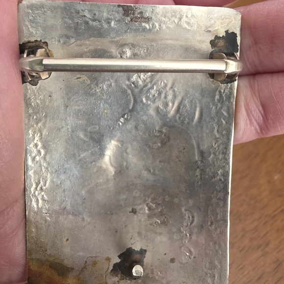 Vintage Silver Navajo Peyote Belt Buckle with Turquoise and Red Design - Picture 10 of 13